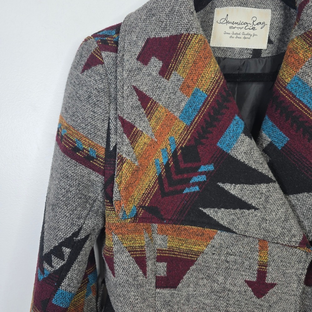 American Rag Womens Southwestern Aztec Wrap Coat Gray Burgundy Small 4408PF - Picture 3 of 8